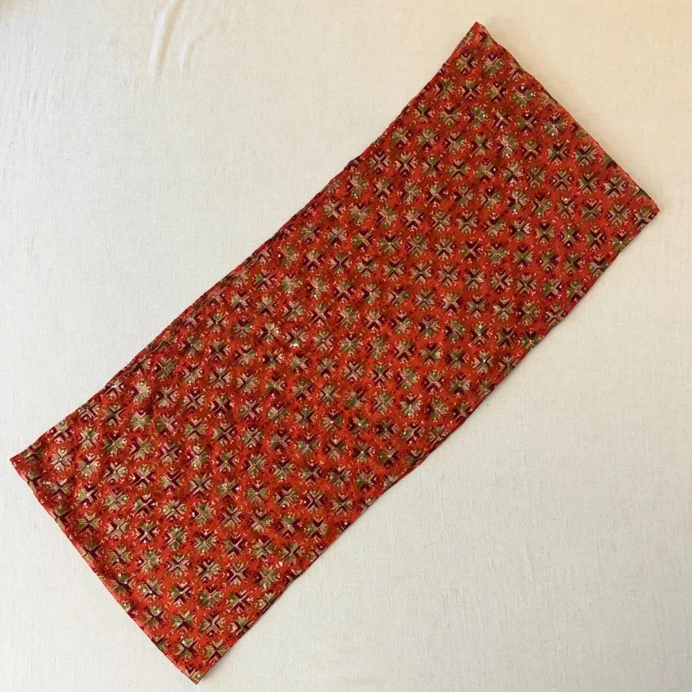 Raj Embroidered Sequin Infinity Scarf One Size Orange 100%‎ Silk Floral Bohemian